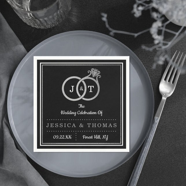 Chic Faux Silver Foil Monogram Wedding Rings Napkins (Creator Uploaded)