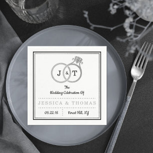 Chic Faux Silver Foil Monogram Wedding Rings Napkins