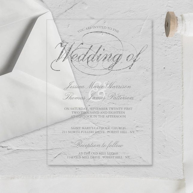 Chic Faux Silver Foil Script Wedding Acrylic Invitations (Creator Uploaded)