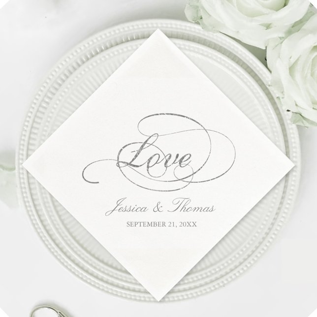 Chic Faux Silver Foil Wedding Reception Template Napkins (Creator Uploaded)