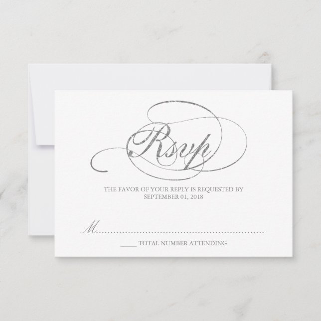 Chic Faux Silver Foil Wedding RSVP Template (Front)