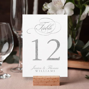 Chic Faux Silver Foil Wedding Table Number Cards