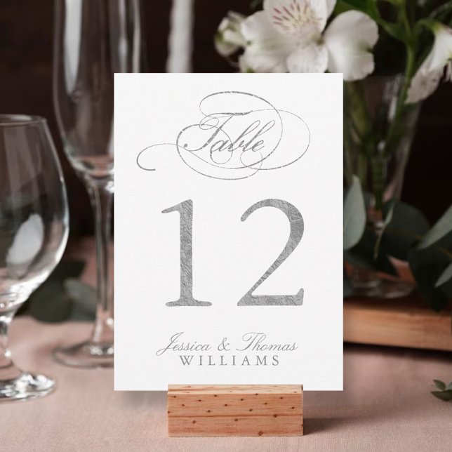 Chic Faux Silver Foil Wedding Table Number Cards (Creator Uploaded)
