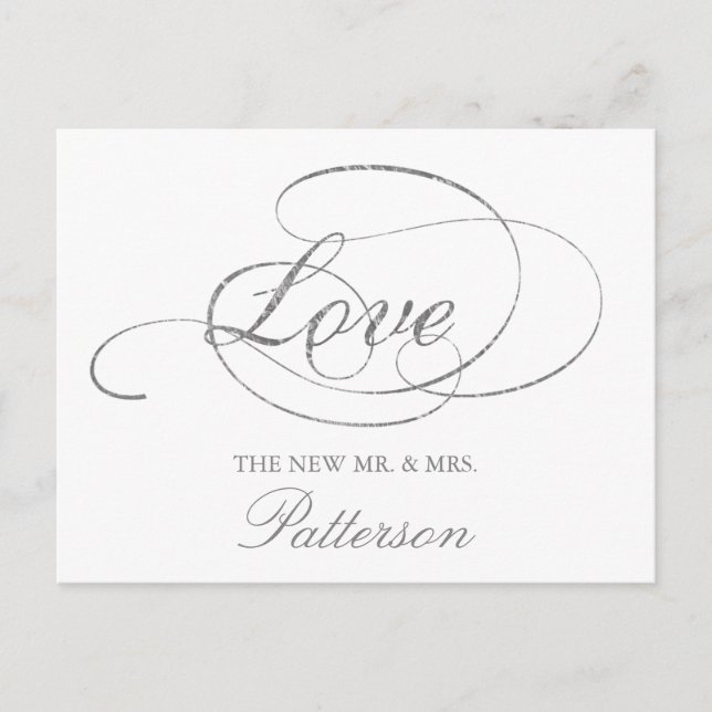 Chic Faux Silver Foil Wedding Thank You Template Postcard (Front)