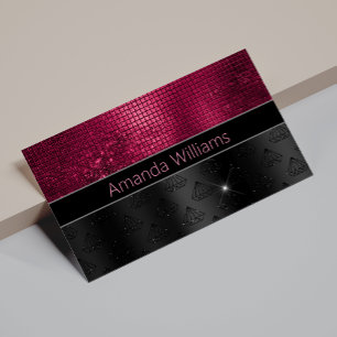 Chic faux Silver Glitter Burgundy Black monogram Business Card