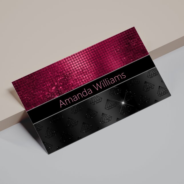 Chic faux Silver Glitter Burgundy Black monogram Business Card (Creator Uploaded)