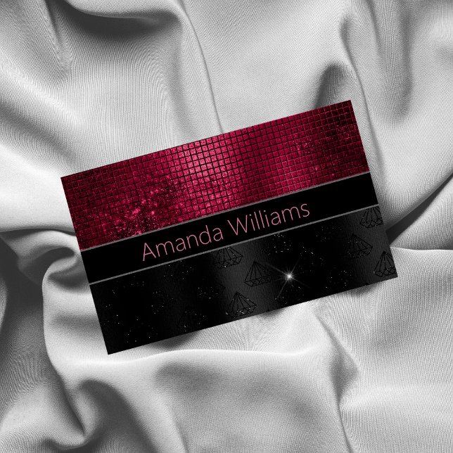 Chic faux Silver Glitter Burgundy Black monogram Business Card Magnet (Creator Uploaded)