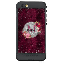 Chic faux Silver Glitter Burgundy Floral monogram LifeProof N&#220;&#220;D iPhone 6s Plus Case