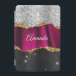 Chic faux silver glitter Fuchsia black monogram iP iPad Mini Cover<br><div class="desc">Pretty chic and elegant girly faux glitter bling in pink magenta, black and silver to create a special unique stylish case to protect your device. Beautiful, modern and cool cover for the trend-savvy and art-loving hip trendsetter. This stylish sophisticated design would be great for girls who enjoy wearing classy sparkly...</div>