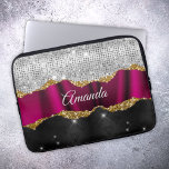 Chic faux silver glitter Fuchsia black monogram Laptop Sleeve<br><div class="desc">Pretty chic and elegant girly faux glitter bling in pink magenta, black and silver to create a special unique stylish Laptop sleeve. Add some style to your office, desk, or personal space with a Chic and stylish custom name and monogram Laptop sleeve.. personalize it with a script name and monogram....</div>