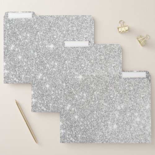 Chic Faux Silver Glitter Luxury File Folders