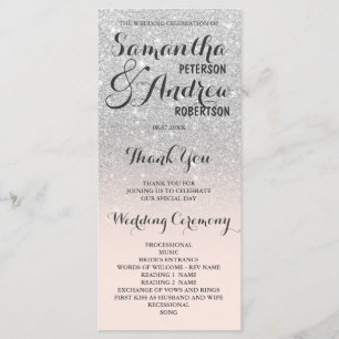 Chic faux silver glitter ombre Wedding Program