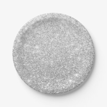 Chic Faux Silver Glitter Paper Plates by KeikoPrints at Zazzle