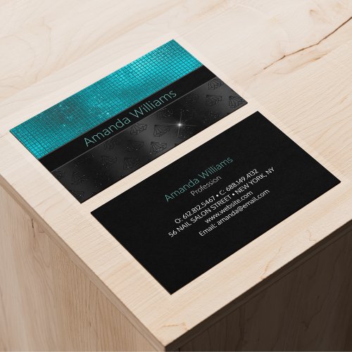 Chic faux Silver Glitter Turquoise Black monogram Business Card