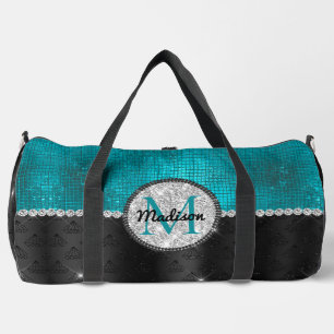 Chic faux Silver Glitter Turquoise Black monogram Duffle Bag