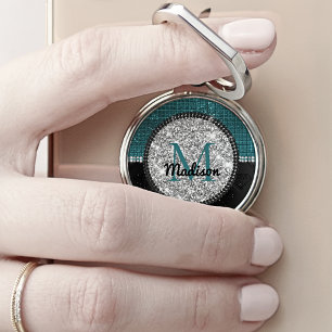 Chic faux Silver Glitter Turquoise Black monogram Phone Ring Stand