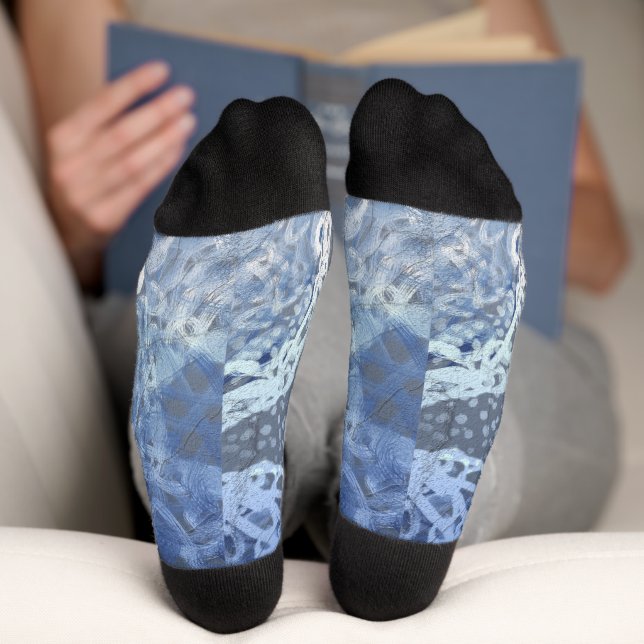 Chic Faux Silver Navy Blue Ornamental Socks (Bottom)