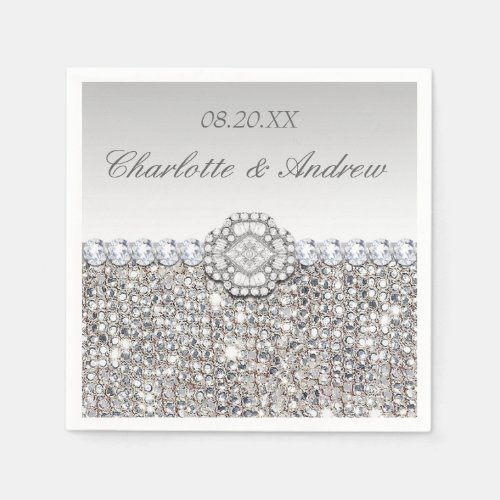 Chic Faux Silver Sequins Diamonds Wedding Paper Napkins
