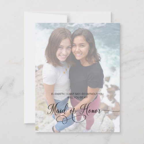 Chic Faux Vellum Effect Photo Maid Of Honor Card