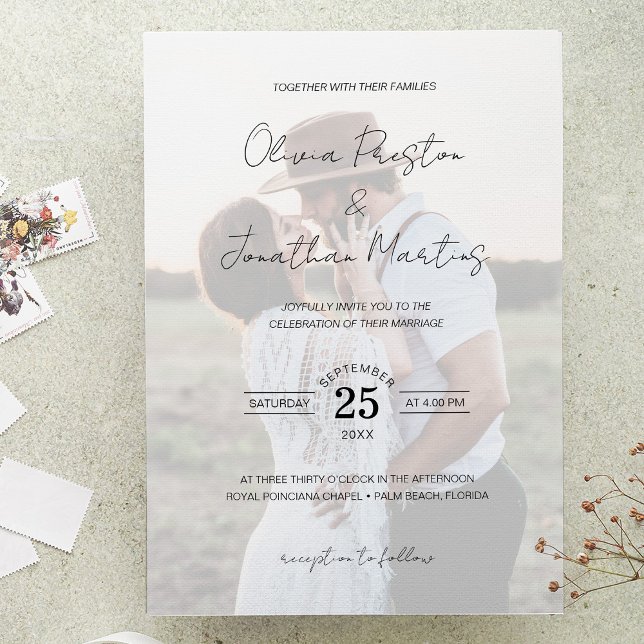 Chic Faux Vellum Effect Photo QR Code RSVP Wedding Invitation (Creator Uploaded)