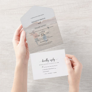 Chic Faux Vellum Effect Photo Wedding with RSVP All In One Invitation