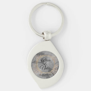 Chic Feathers Floral Wreath Wedding  Keychain