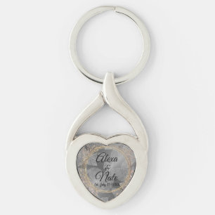 Chic Feathers Floral Wreath Wedding  Keychain