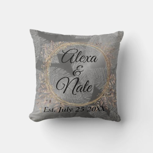 Chic Feathers Floral Wreath Wedding  Throw Pillow
