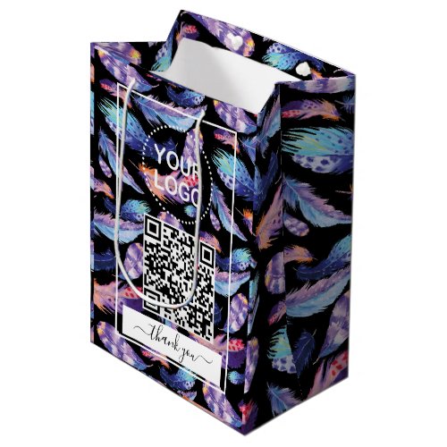 Chic Feathers Logo QR code Promotional Business   Medium Gift Bag
