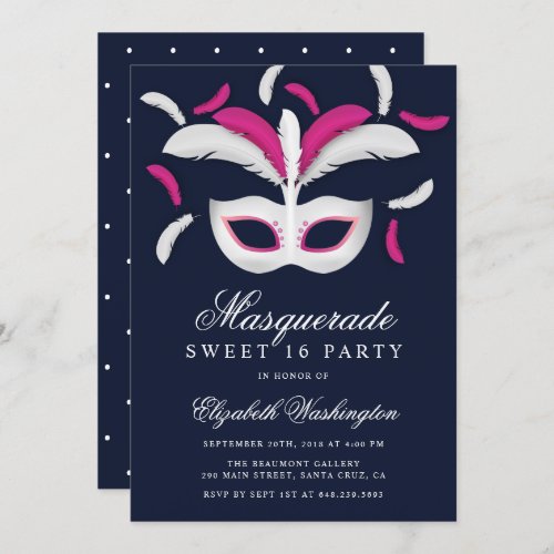 Chic Feathers Masquerade Sweet 16 Party Invitation