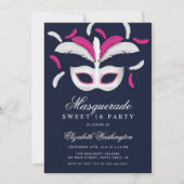 Chic Feathers Masquerade Sweet 16 Party Invitation (Front)