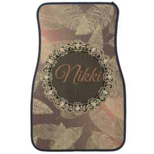 Chic Feathers on Gold Rose Personalized Car Floor Mat