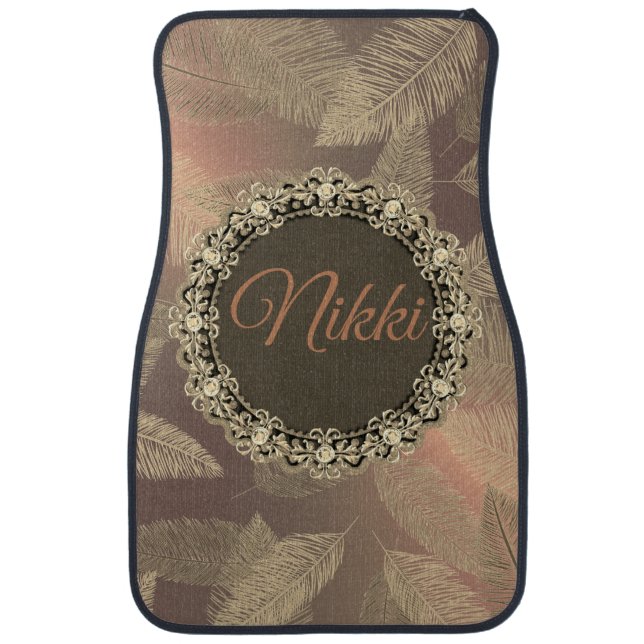 Chic Feathers on Gold Rose Personalized   Car Floor Mat (Front)