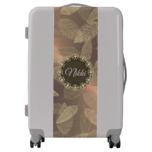 Chic Feathers on Gold Rose Personalized       Lugg Luggage