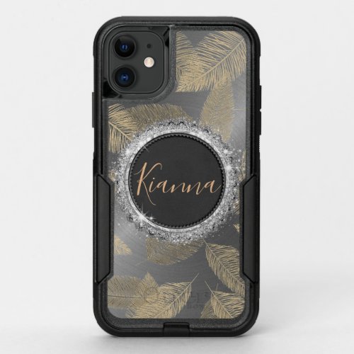Chic Feathers on Sleek Silver Personalized  OtterB OtterBox Commuter iPhone 11 Case