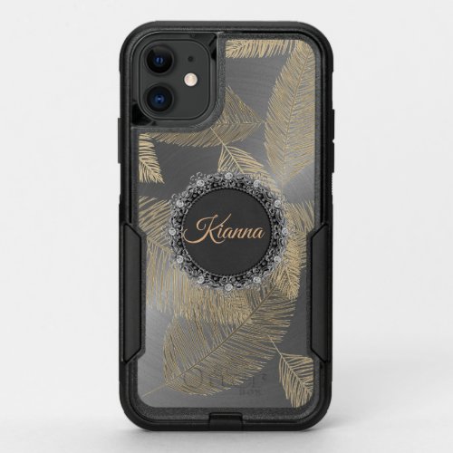 Chic Feathers on Sleek Silver Personalized  OtterBox Commuter iPhone 11 Case