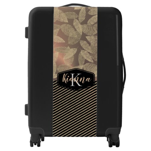 Chic Feathers with Gold Stripes Monogram         Luggage