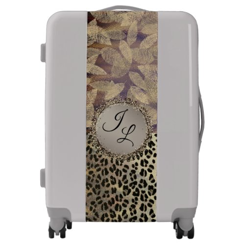 Chic Feathers with Leopard Print Monogram Luggage