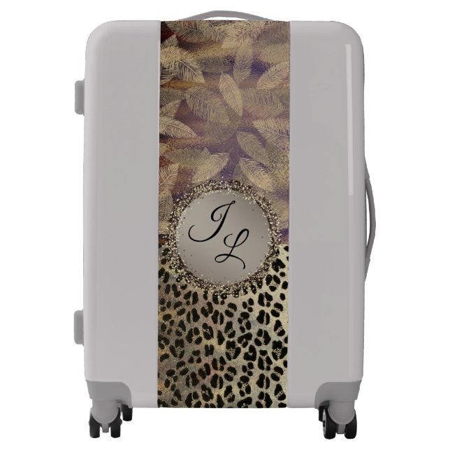 Chic Feathers with Leopard Print Monogram Luggage (Front)