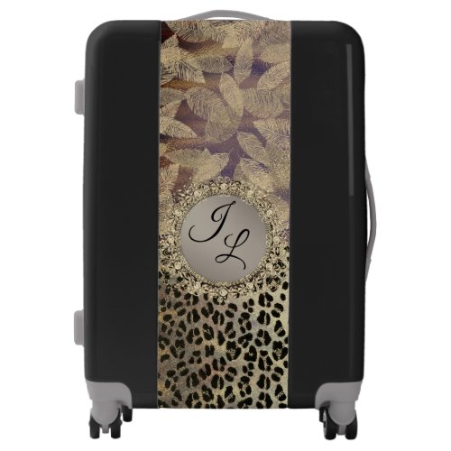 Chic Feathers with Leopard Print Monogram Luggage