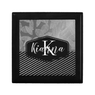 Chic Feathers with Silver Stripes Monogram    Gift Box