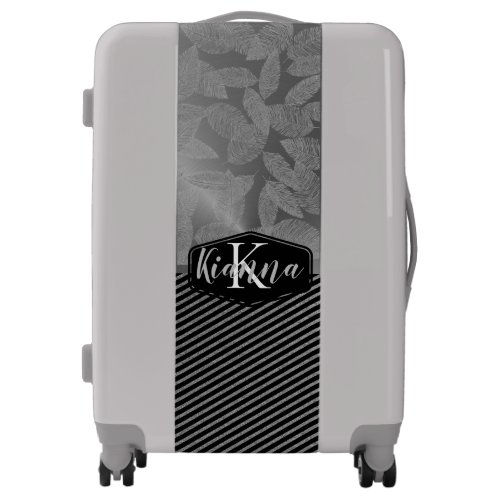Chic Feathers with Silver Stripes Monogram   Luggage