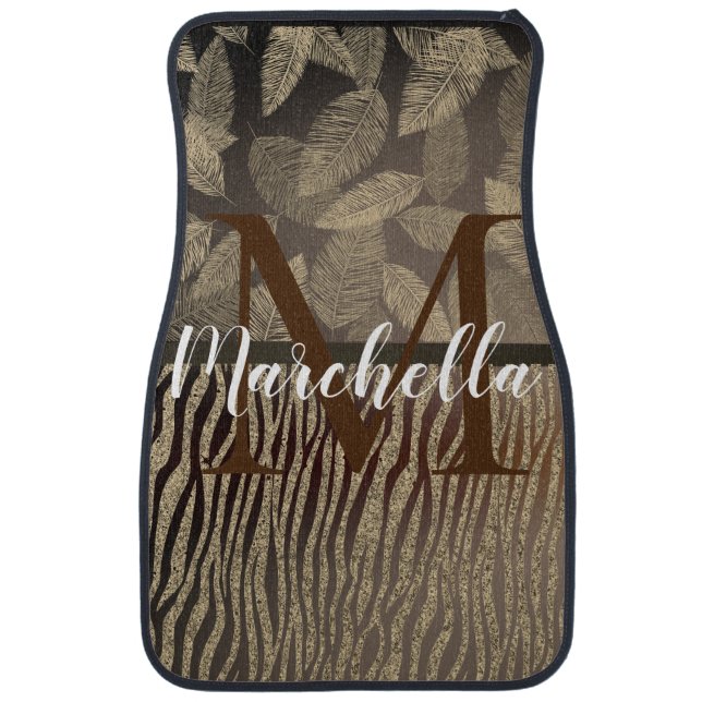 Chic Feathers with Zebra Print Monogram    Car Floor Mat (Front)