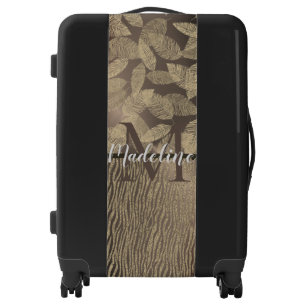 Chic Feathers with Zebra Print Monogram    Luggage