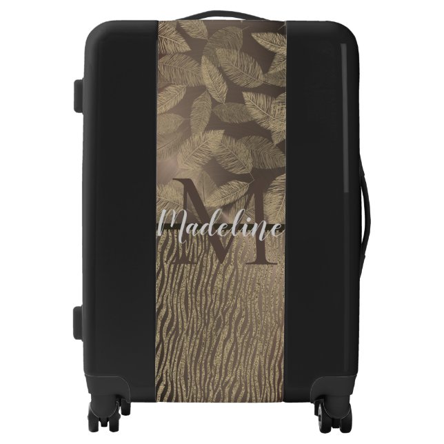 Chic Feathers with Zebra Print Monogram    Luggage (Front)