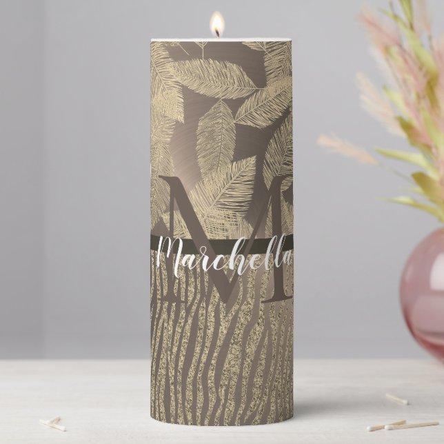 Chic Feathers with Zebra Print Monogram    Pillar Candle (In Situ)