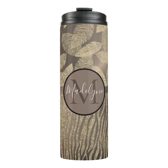 Chic Feathers with Zebra Print Monogram    Thermal Tumbler (Front)