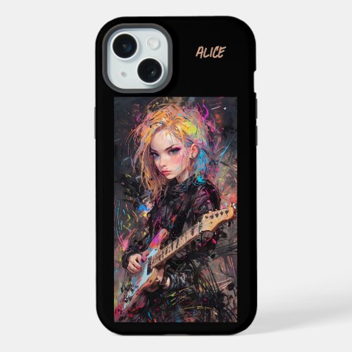 Chic Female Rockstar Guitarist Anime iPhone case