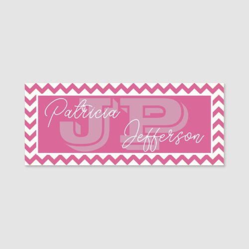 Chic Feminine Flambe Pink Chevron Elegant Monogram Name Tag