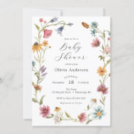 Chic Feminine Wildflower Baby Shower  Invitation